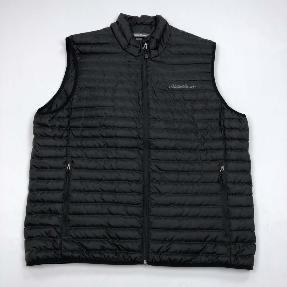 Eddie Bauer EB650 Down Vest Mens XL Black Quilted Puffer Full Zip D3051296
